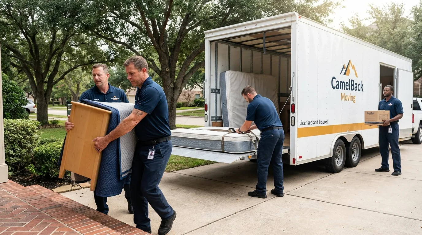 Crew loading residential truck for cross-state move from Clifton Springs, NY
