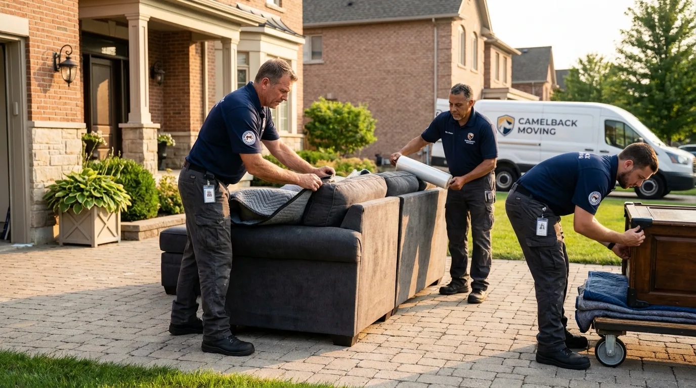 Large estate moving crew wrapping furniture in Clifton Springs, NY