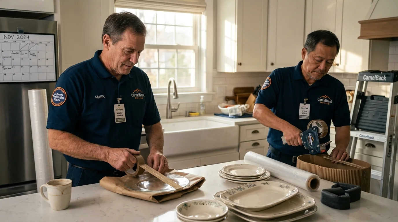 Professional crew packing kitchen dishware in Clifton Springs, NY